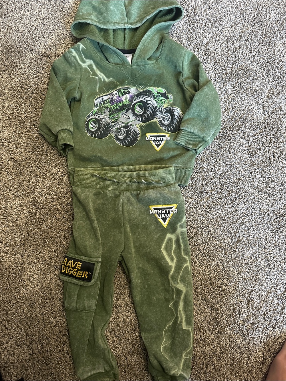 Monster Jam Boys' Green Brave Digger Hoodie & Jogger Set